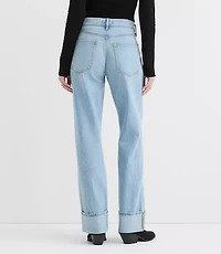 Rivete Cuffed Mid Rise Relaxed Straight Jeans Light Wash Indigo
