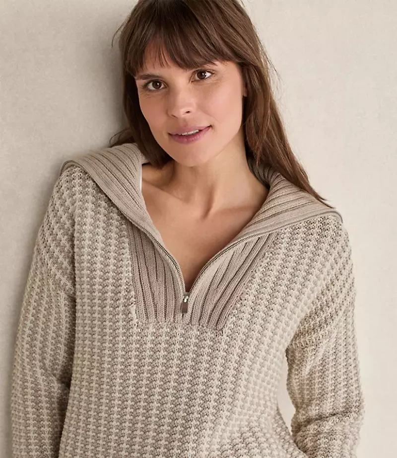 Haven Well Within Cotton Blend Contrast Stitch Half Zip Sweater