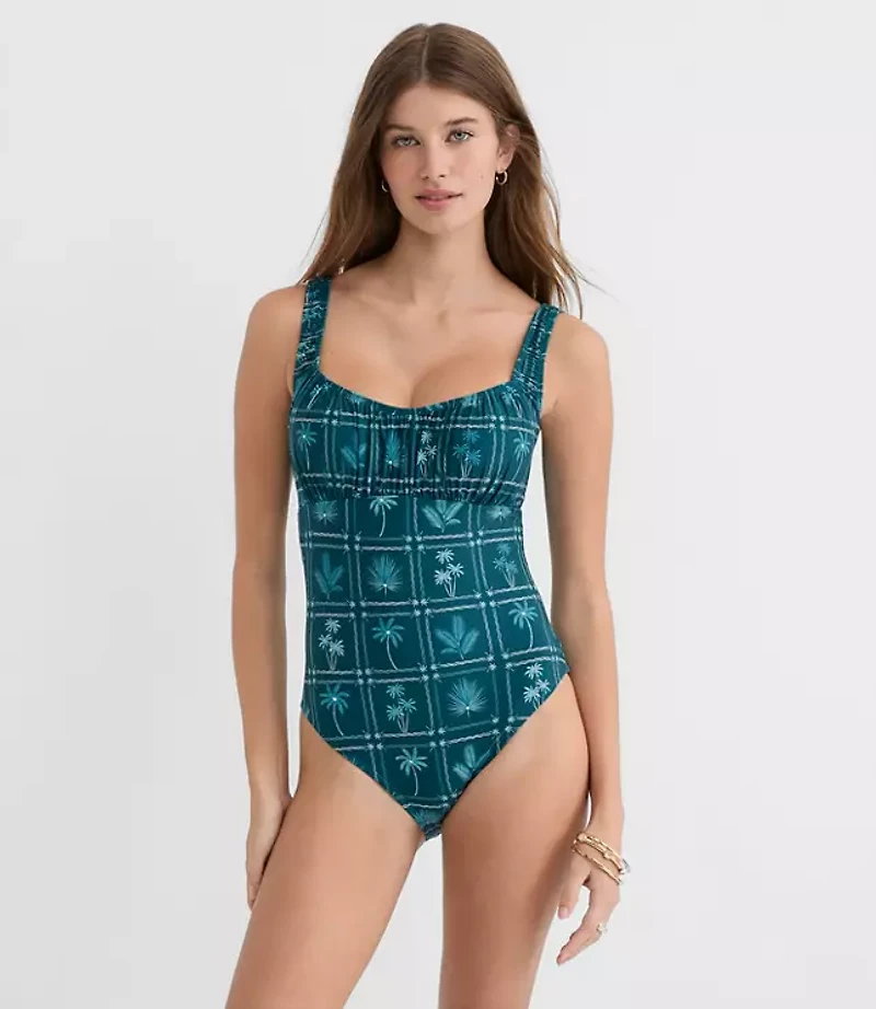 LOFT Beach Palm Ruched Bodice One Piece Swimsuit