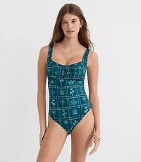LOFT Beach Palm Ruched Bodice One Piece Swimsuit