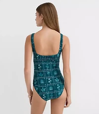LOFT Beach Palm Ruched Bodice One Piece Swimsuit