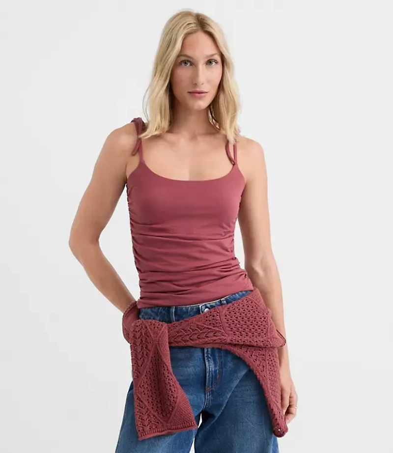 Tie Strap Ruched Tank Top