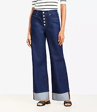 Curvy Cuffed High Rise Wide Leg Jeans Rinse Wash
