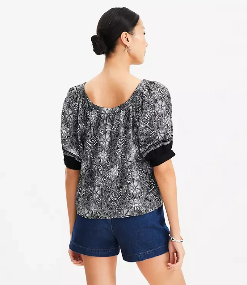 Deco Smocked Square Neck Blouse