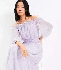 Petite Floral Balloon Sleeve Off The Shoulder Midi Dress