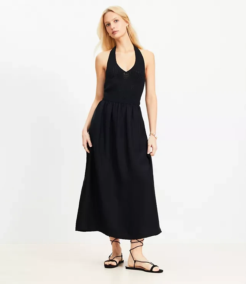 Petite Crochet Halter Midi Dress