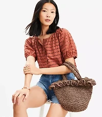 Petite Eyelet Bubble Sleeve Blouse