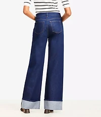 Petite Cuffed High Rise Wide Leg Jeans Rinse Wash