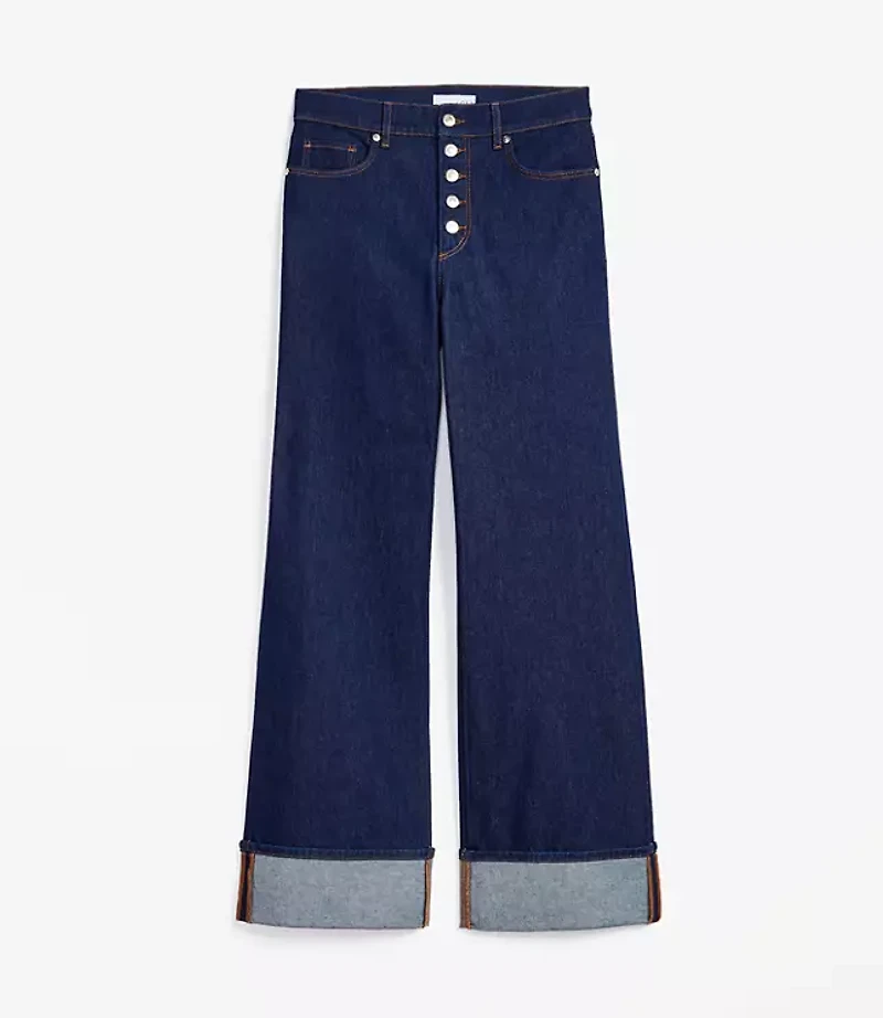 Petite Cuffed High Rise Wide Leg Jeans Rinse Wash