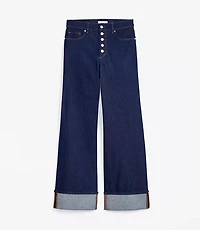 Petite Cuffed High Rise Wide Leg Jeans Rinse Wash