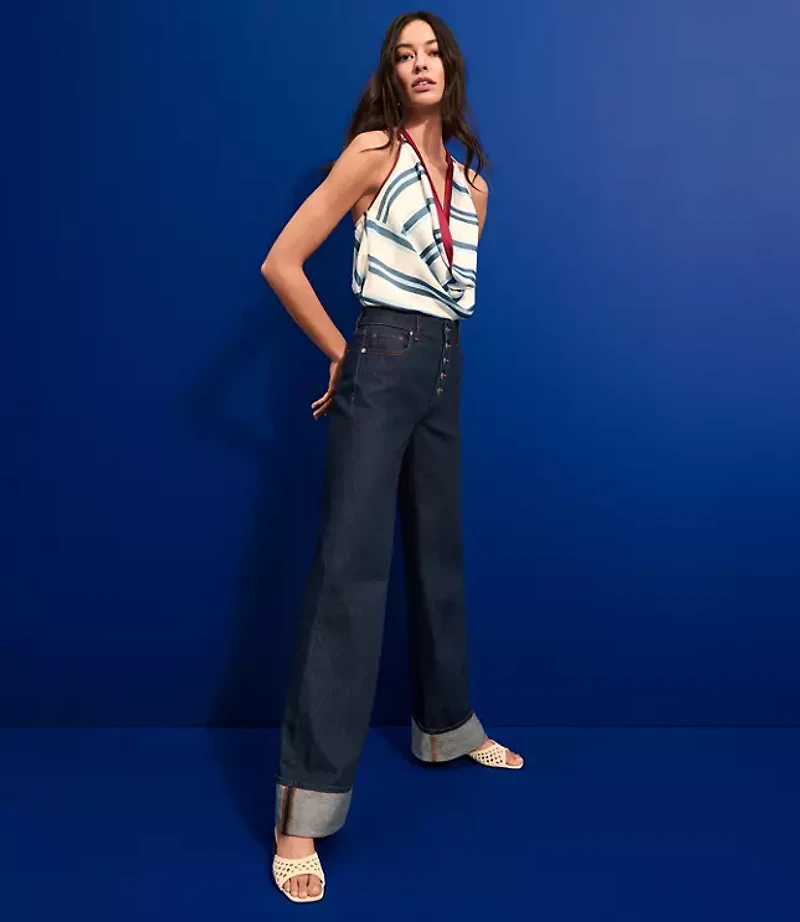 Petite Cuffed High Rise Wide Leg Jeans Rinse Wash