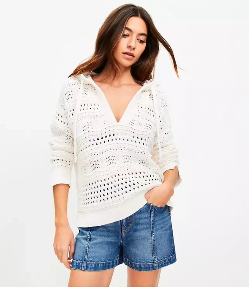 Petite LOFT Beach Pointelle Hoodie