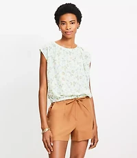 Garden Bubble Hem Mixed Media Top