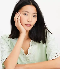 Petite Floral Eyelet V-Neck Blouse