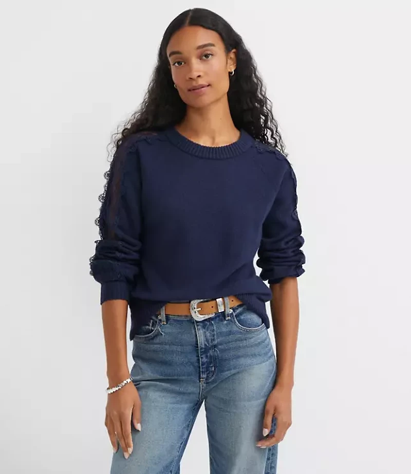 Lace Trim Sleeve Sweater