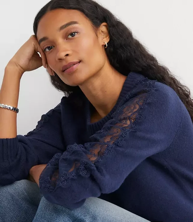 Lace Trim Sleeve Sweater