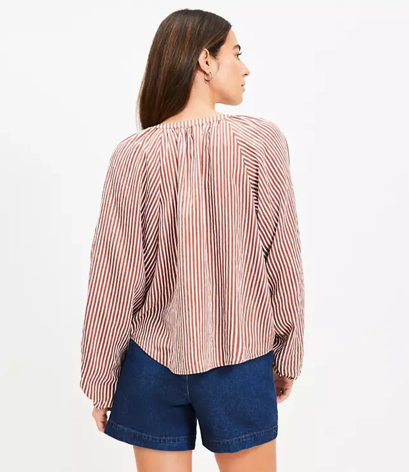 Petite Striped Ruched Sleeve Blouse