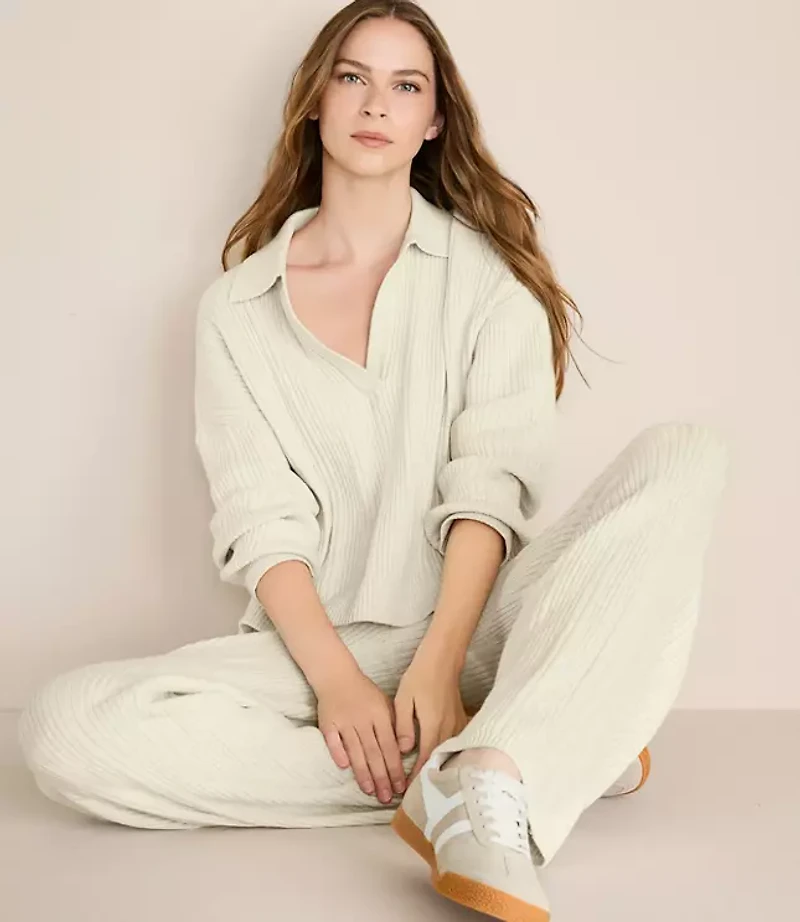 Lou & Grey Heathered Ribbed Collared Sweater