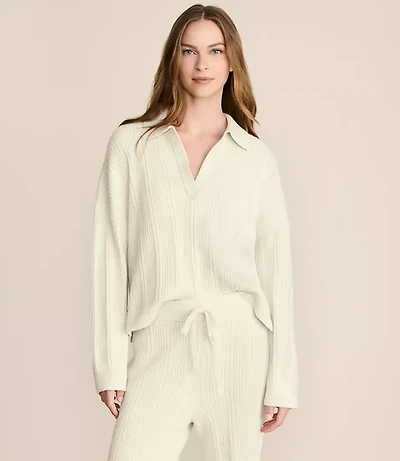 Lou & Grey Heathered Ribbed Collared Sweater