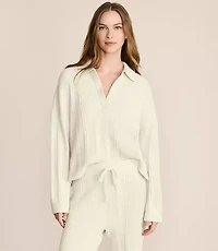Lou & Grey Heathered Ribbed Collared Sweater