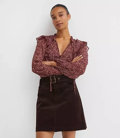Brushed Corduroy Belted Mini Pocket Skirt
