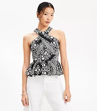 Tiled Crossover Peplum Halter Top