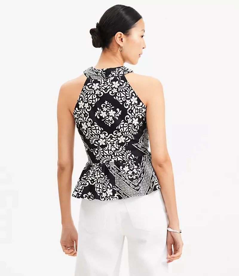Tiled Crossover Peplum Halter Top