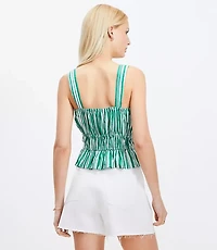Floral Poplin Ruched Tie Peplum Tank Top