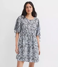 Floral Ruched Sleeve Mini Pocket Dress