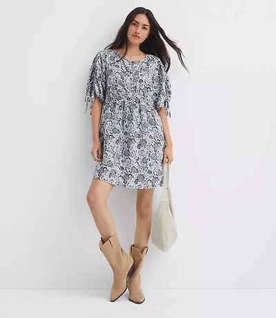 Floral Ruched Sleeve Mini Pocket Dress