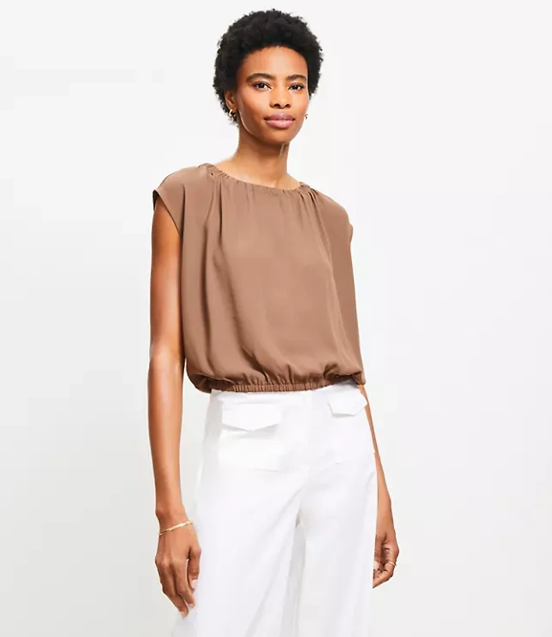 Petite Bubble Hem Mixed Media Top