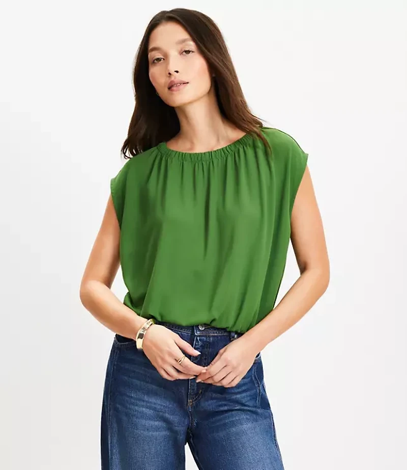 Petite Bubble Hem Mixed Media Top
