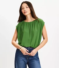 Petite Bubble Hem Mixed Media Top