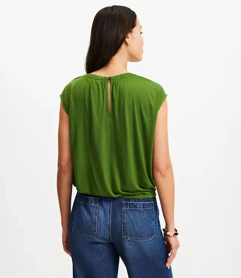 Petite Bubble Hem Mixed Media Top