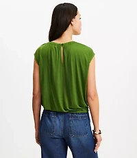 Petite Bubble Hem Mixed Media Top