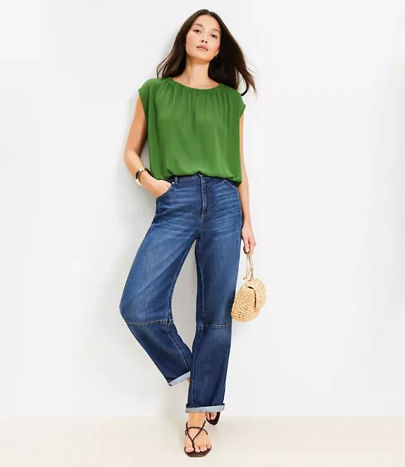 Petite Bubble Hem Mixed Media Top