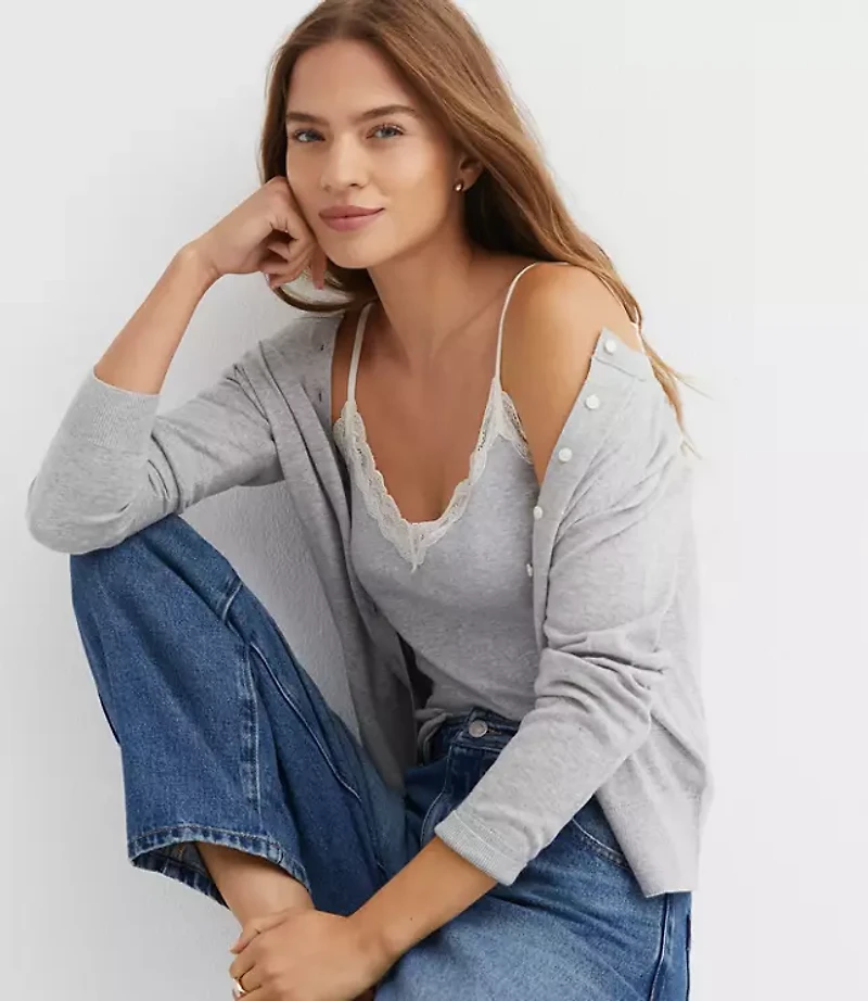 Heathered Lace Trim Ribbed Cami