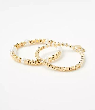 Pearlized Metal Beaded Stretch Bracelet Set