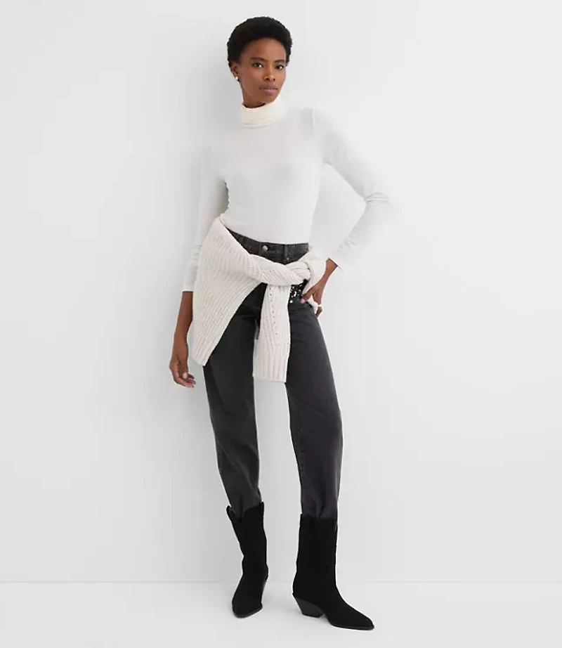 Heathered Jersey Turtleneck Top