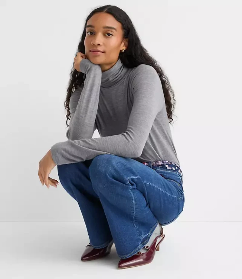 Heathered Jersey Turtleneck Top