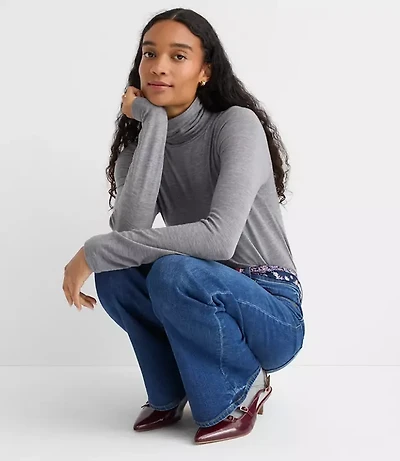 Heathered Jersey Turtleneck Top