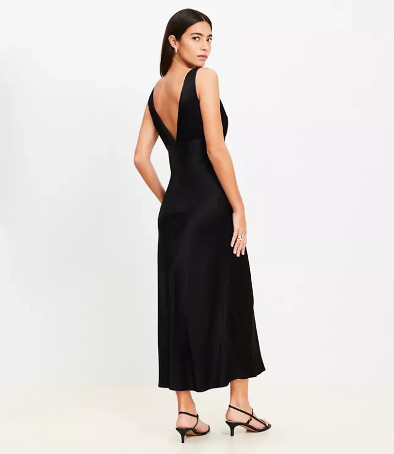 Petite Satin Double V Bias Midi Dress