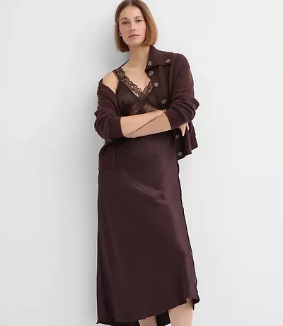 Lace Trim Satin Midi Slip Dress