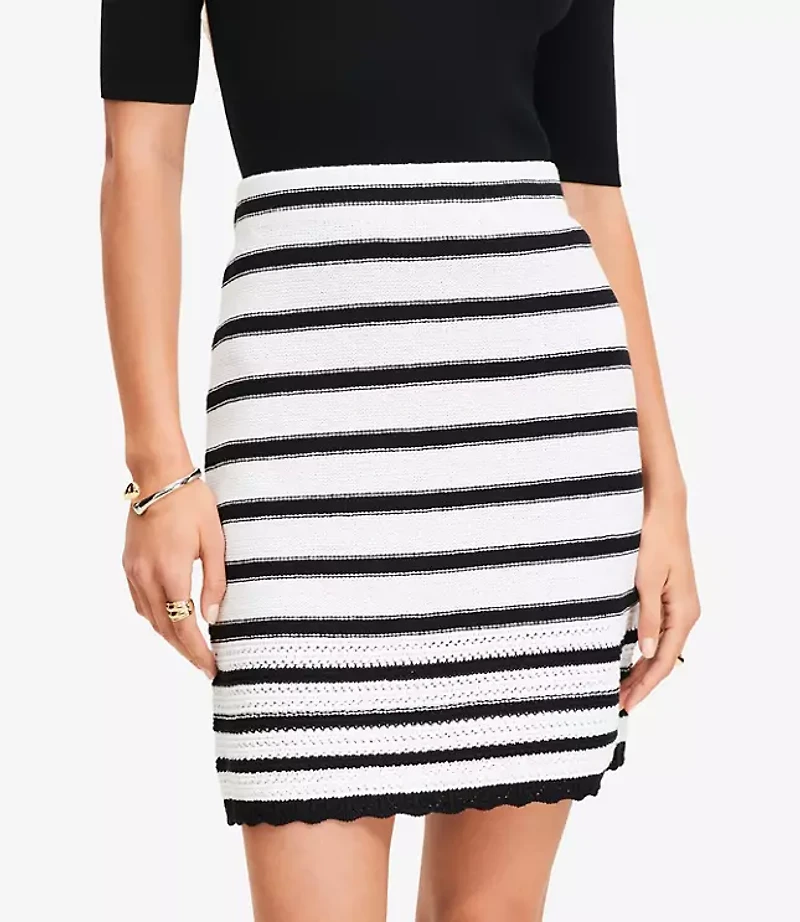 Petite Striped Scalloped Mini Sweater Skirt