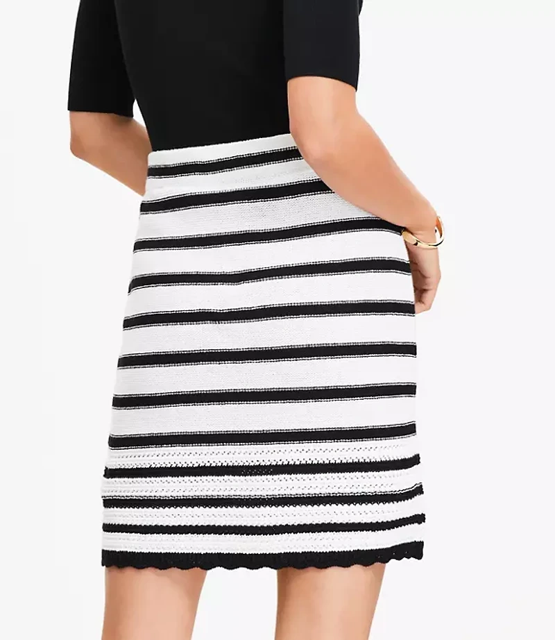 Petite Striped Scalloped Mini Sweater Skirt