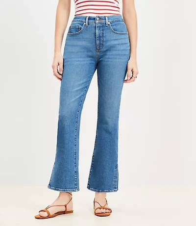 Petite Curvy Vent Hem High Rise Kick Crop Jeans Medium Vintage Indigo Wash