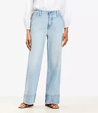 Petite Curvy High Rise Wide Leg Jeans in Vintage Light Indigo Wash