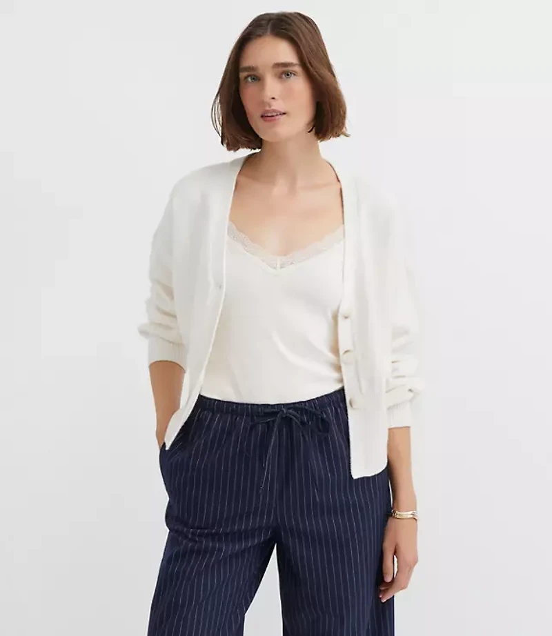 Ribtrim Blouson V-Neck Cardigan