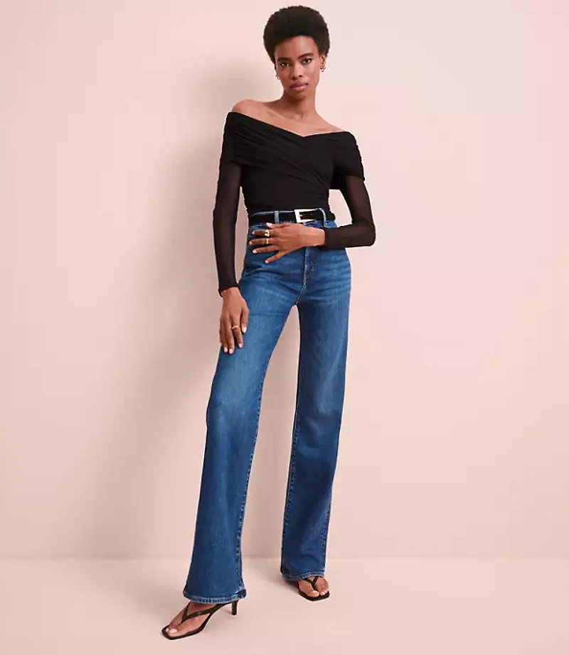 High Rise Relaxed Flare Jeans Medium Wash
