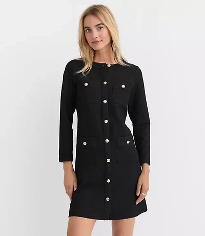 Tweed Button Mini Pocket Dress